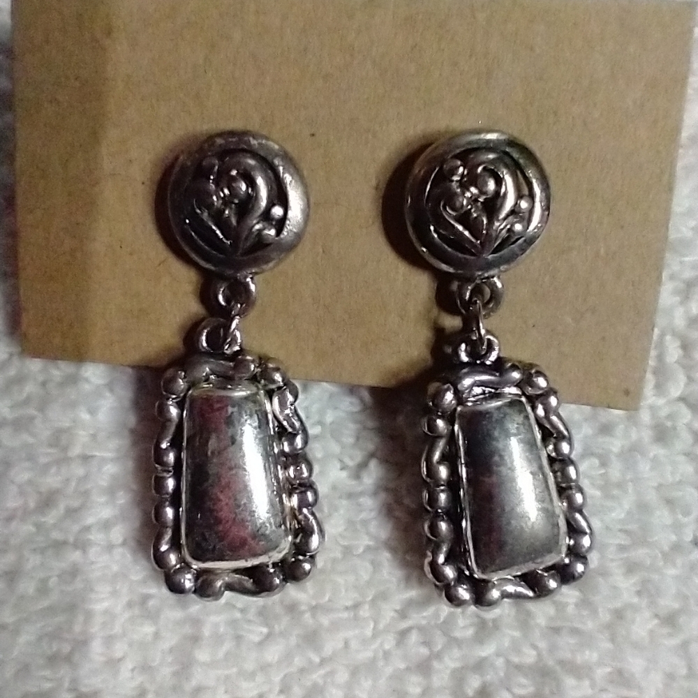 Silvertone dangle post earrings